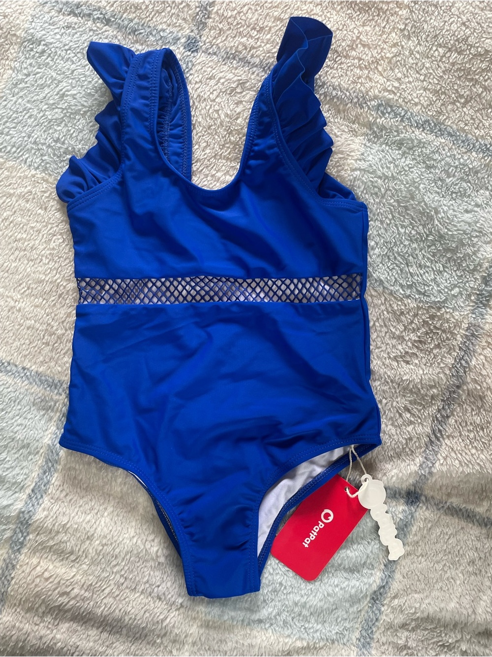 PatPat Bright Blue Girls' One-Piece Swim with Mesh Waist